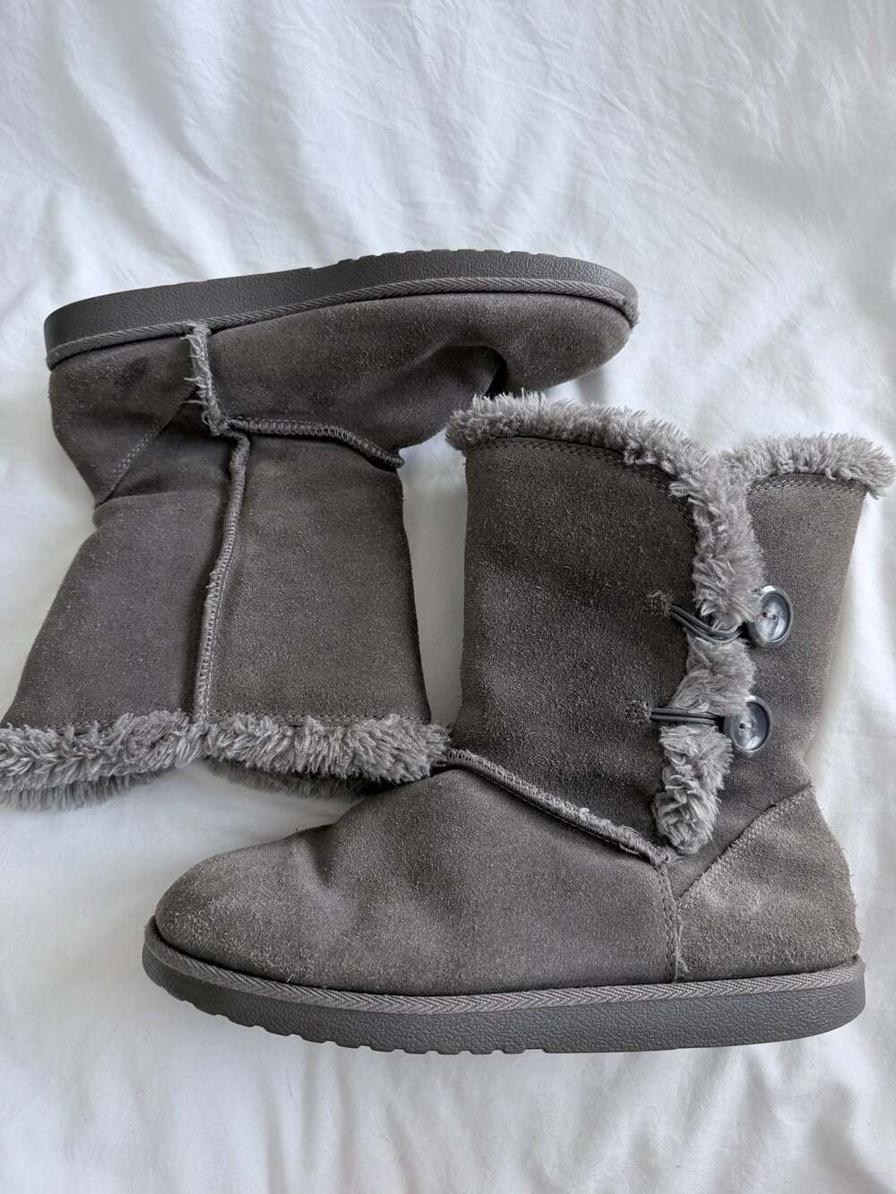 Sugar Women's Marty Faux Fur Lined Winter Boots Grey Button Side Size 6